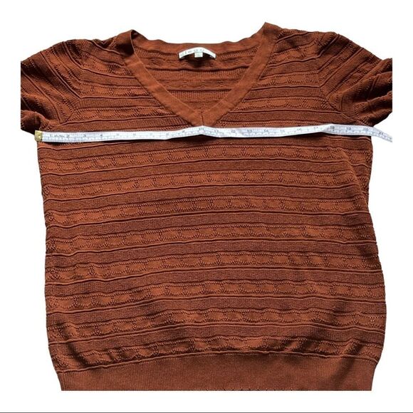 𝅺VINTAGE CLEO PETITES V-Neck Pointelle Sweater Size Large Light Brown - Picture 9 of 11